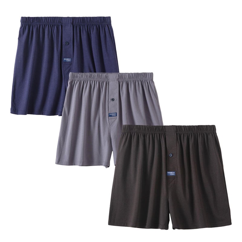 BAMBOO COOL Men's Boxer Short soft and Breathable Knit Boxers for men Moisture-wicking Underwear with Button Fly 3 Pack - Image 1